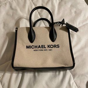 Michael Kors Mirella Tote Bag Canvas with black leather trim